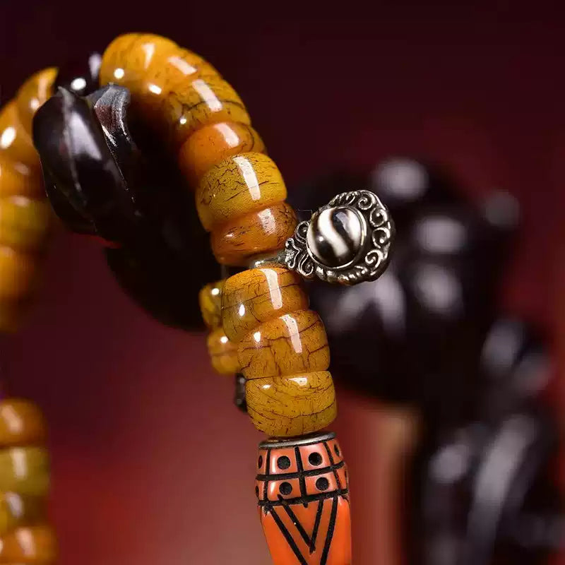 Sacred Gutline® Tibetan Yak Bone Intestine Mala Bracelet with Dzi Bead