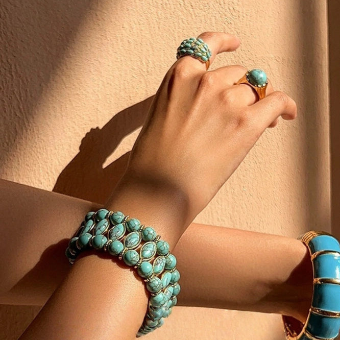 Sky Royal® Woven Turquoise Bead Bracelet with Gold Accents