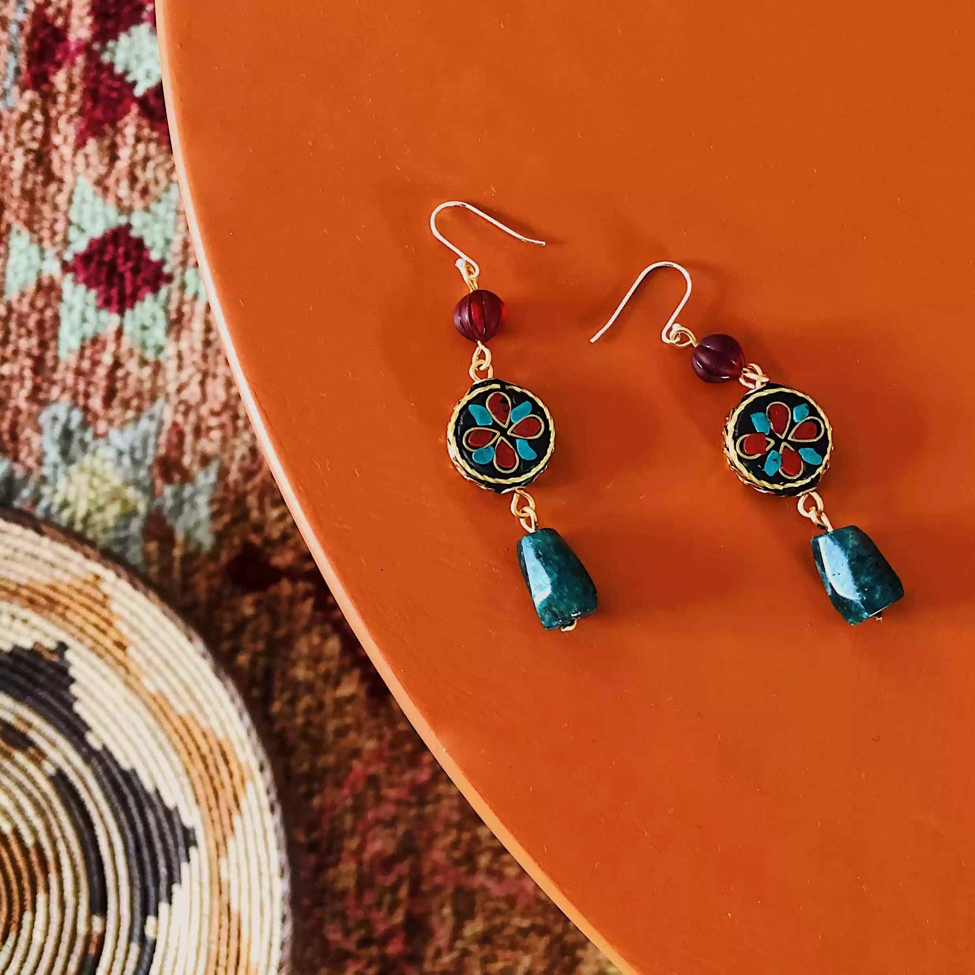 Retro-Ethnic and Tibetan-style Prayer Bead Earrings