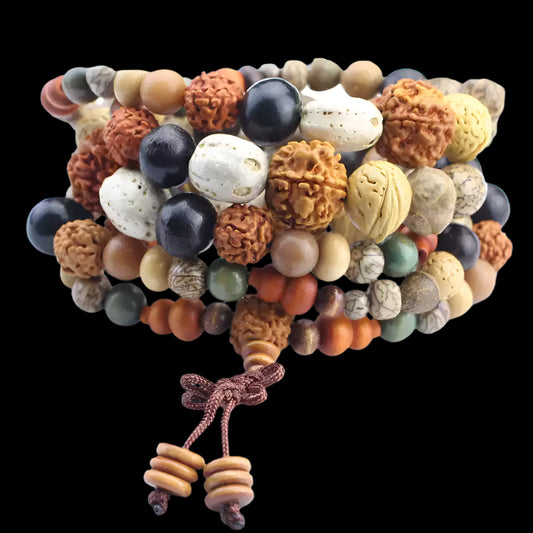 Tibetan Bodhi Seed Bracelet – 108 Beads, Semi-Precious Stones