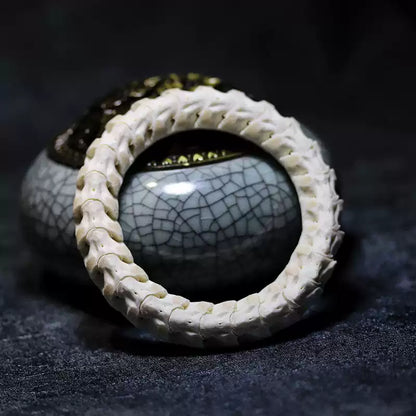 Tibetan Snake Bone Bracelet with Hand-Carved Detailing