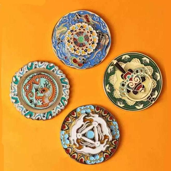 Tibetan Prayer Wheel Fridge Magnet - Rotating Zinc Alloy with Enamel Detail
