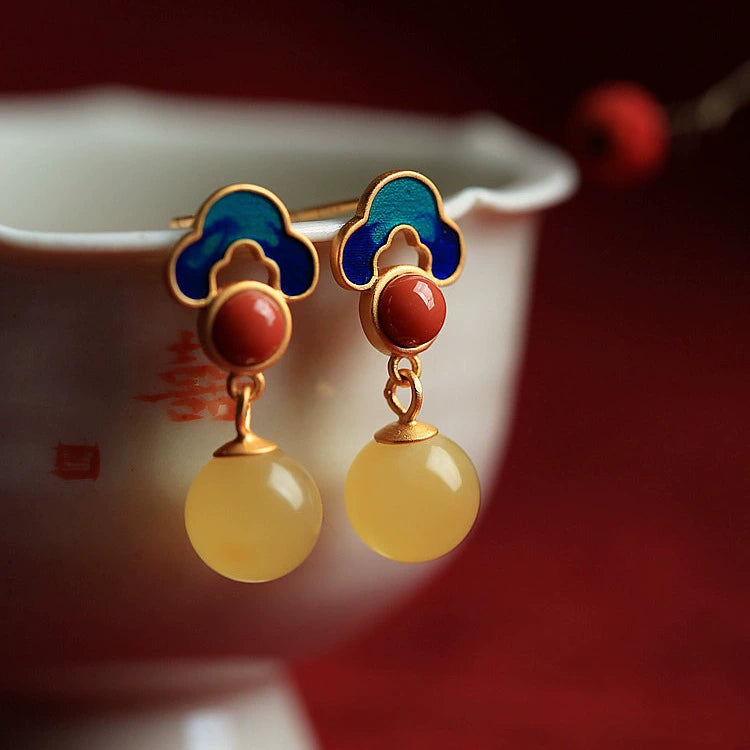 Ruyi Enamel Vintage Earrings – A Symbol of Auspicious Blessings
