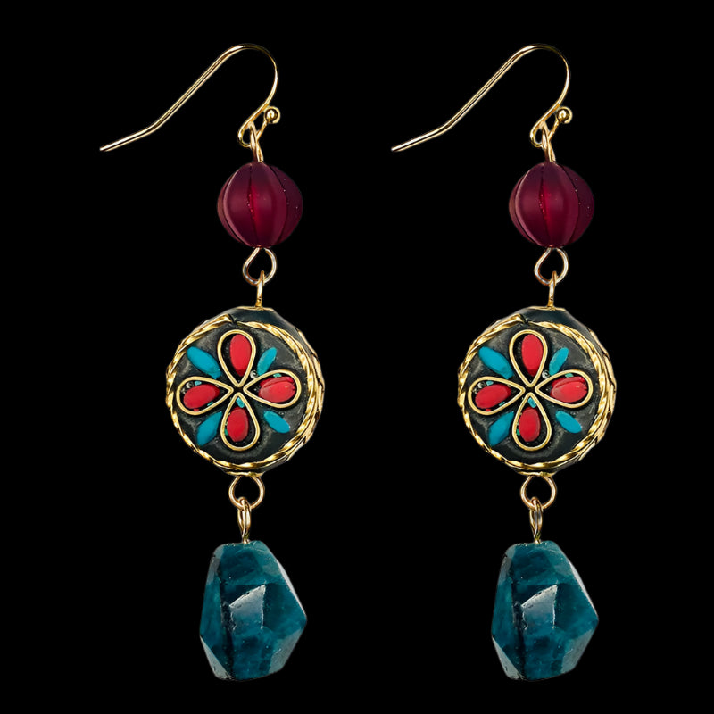 Retro-Ethnic and Tibetan-style Prayer Bead Earrings