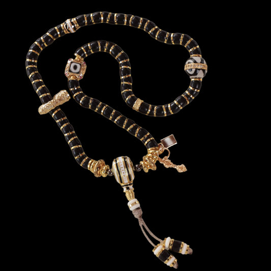 Tibetan Coconut Shell Double-Wrap Bracelet with Brass Accents