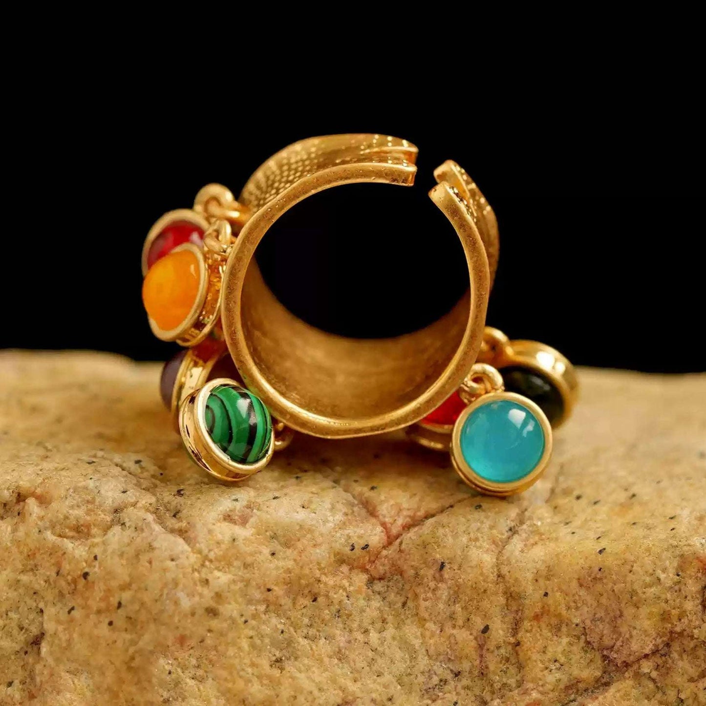 Tibetan Handcrafted Agate and Enamel Ring – Intricate Natural Stone and Traditional Enamel Work