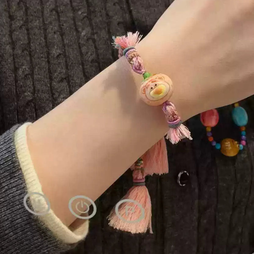 Funky Punky® Handwoven Strawberry Bear Bracelet with Antler Root Bead