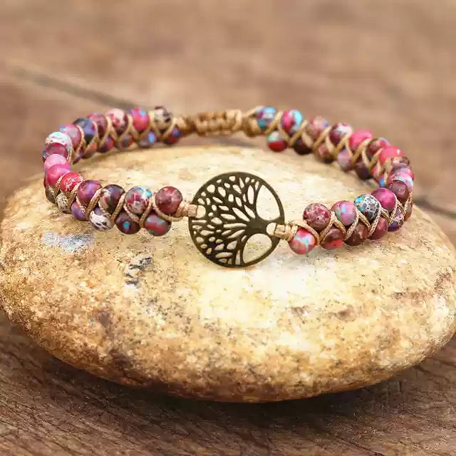 Pastel Reverie® Jasper Beaded Bracelet with Tree of Life Charm & Hand-Knotting