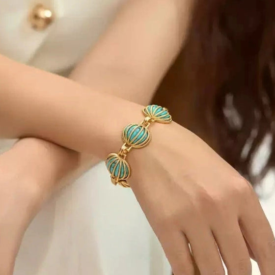 Sky Royal® Tibetan Turquoise Shell Bracelet with Gold Cage Design