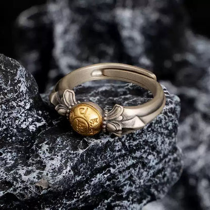 Tibetan Wisdom Mantra Ring with Antique Silver & Gold Detailing