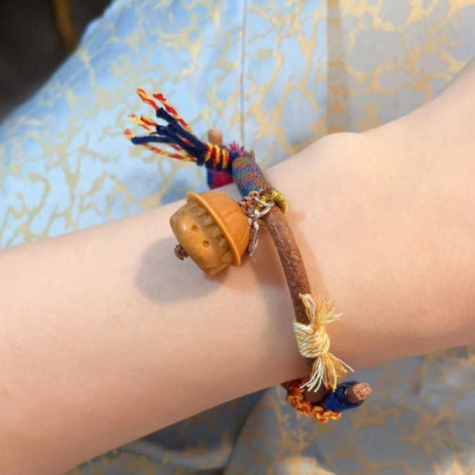 Funky Punky® Tibetan Leather Bracelet with Sandalwood Maruko Charm & Cotton Cords