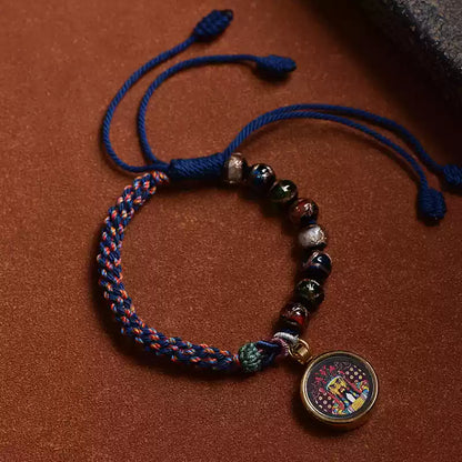 Braids of the Sacred® Tibetan Handwoven Cotton Cord Bracelet with Thangka and Incense Ash Glass Beads