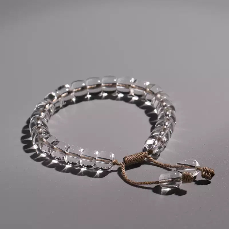 Natural White Crystal Straight-Cut Barrel Bead Bracelet