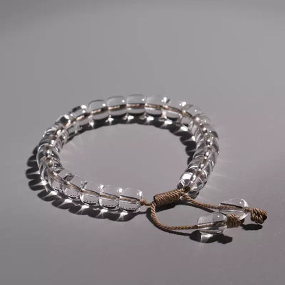 Natural White Crystal Straight-Cut Barrel Bead Bracelet