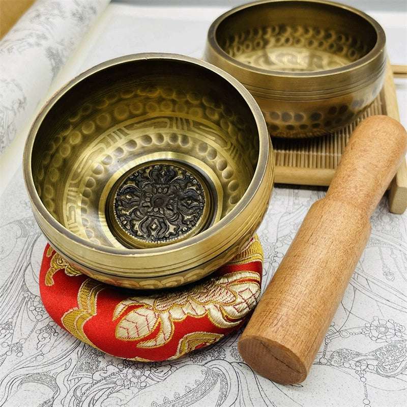 Tibetan Singing Bowl - Brass with Vajra Design for Meditation & Healing