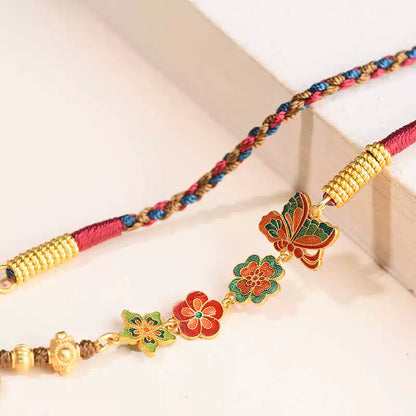 Handcrafted Tibetan Pendant Necklace with Thangka, Silk Cord & Enamel