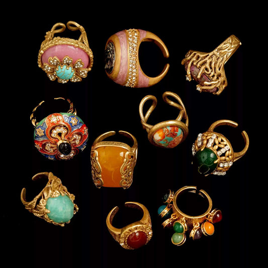 Tibetan Handcrafted Agate and Enamel Ring – Intricate Natural Stone and Traditional Enamel Work