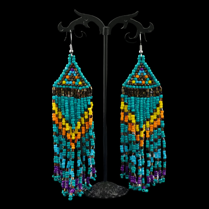 Tibetan-Style Handwoven Beaded Tassel Earrings