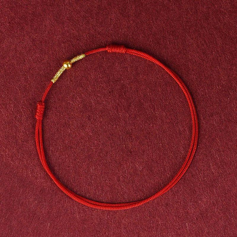 Red Braided Cord Bracelet with Gold Bead for Protection