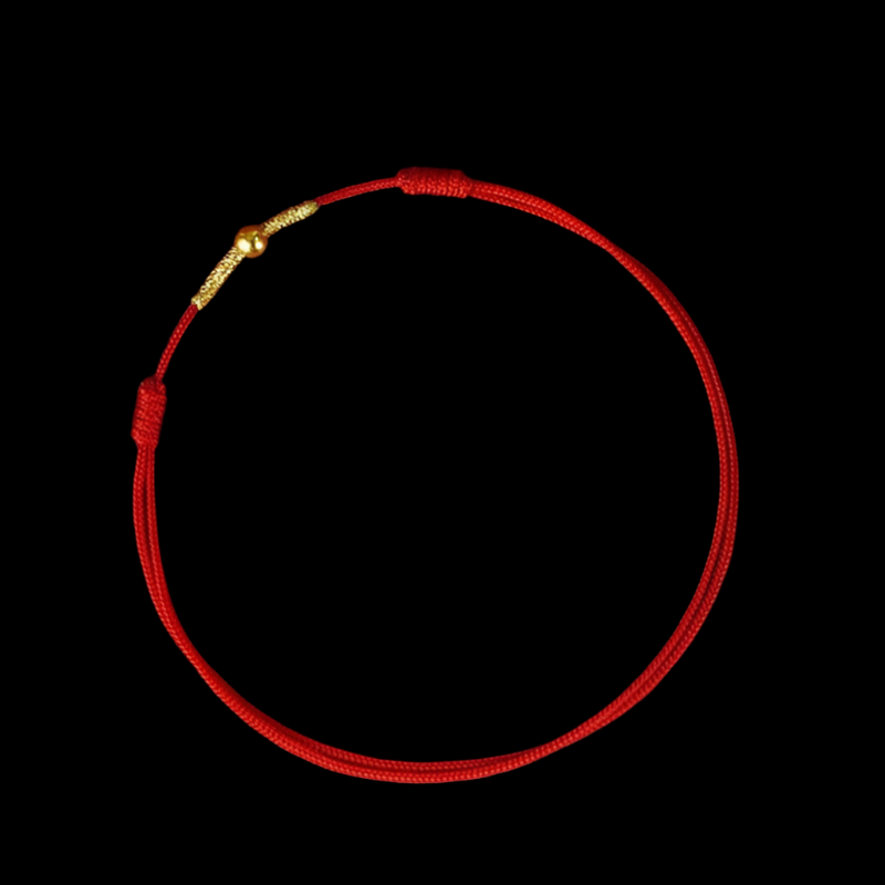 Red Braided Cord Bracelet with Gold Bead for Protection
