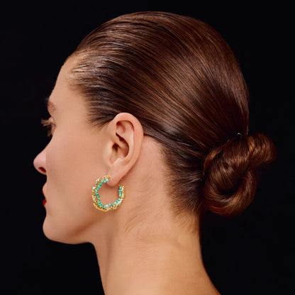 Textured Gold Hoop Earrings with Turquoise or Freshwater Pearls