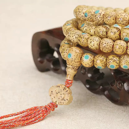 Sandalwood & Turquoise Inlaid Buddha 108 Bead Mala
