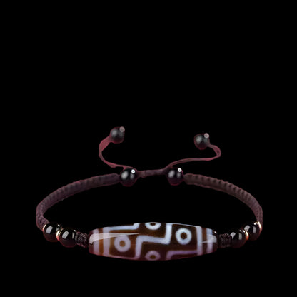 Tibetan Three-Eyed Dzi Bead Bracelet with Black Agate