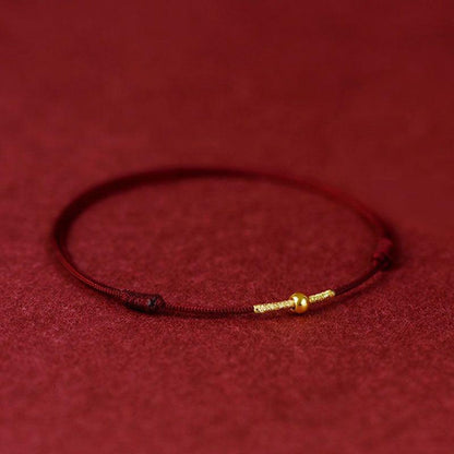 Red Braided Cord Bracelet with Gold Bead for Protection