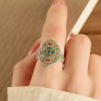 Garden of Empresses® 999 Silver Cloisonné Ring with Enamel Bloom