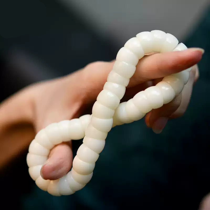 Sacred Gutline® High-Density White Bodhi Root Bracelet in Intestine-Loop Style