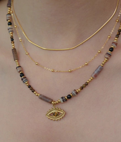 Radiant Grain® Tiger Eye Stone Seed Bead Necklace with Eye Pendant