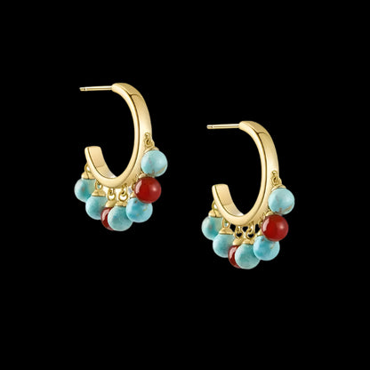 Pastel Reverie® Turquoise & Carnelian Beaded Hoop Earrings