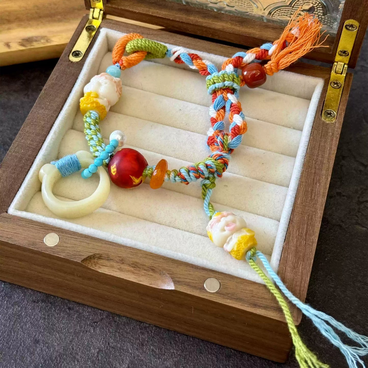 Funky Punky® Tibetan Rainbow Cord Bracelet with Yak Bone Charms