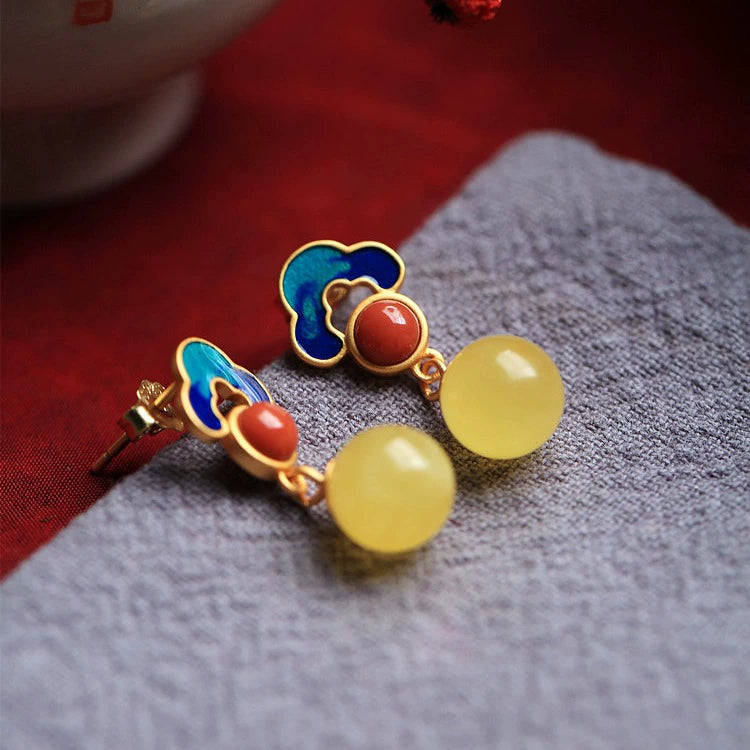 Ruyi Enamel Vintage Earrings – A Symbol of Auspicious Blessings