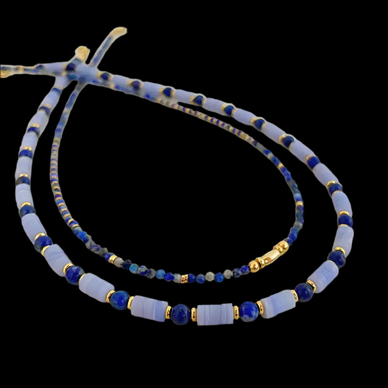 Radiant Grain® Lapis Lazuli Seed Bead Necklace with Gold Accents