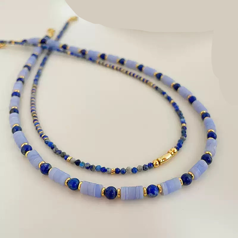 Radiant Grain® Lapis Lazuli Seed Bead Necklace with Gold Accents