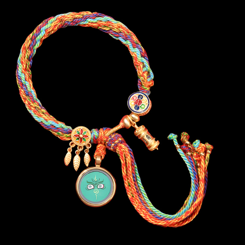 Braids of the Sacred® Tibetan Handwoven Bracelet with Yellow Dzambhala Thangka Charms