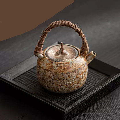 Zen Ceramic Teapot with Silver Buddha Inlays – Mindful Tea Ritual Vessel