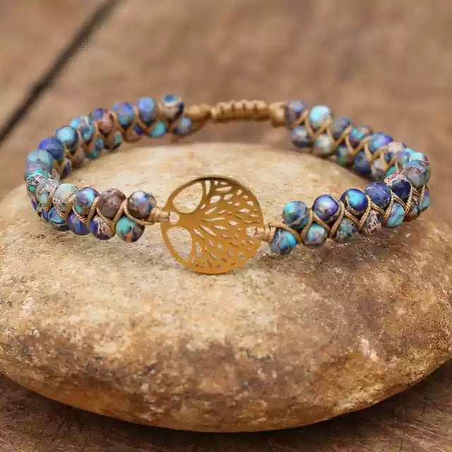 Pastel Reverie® Jasper Beaded Bracelet with Tree of Life Charm & Hand-Knotting