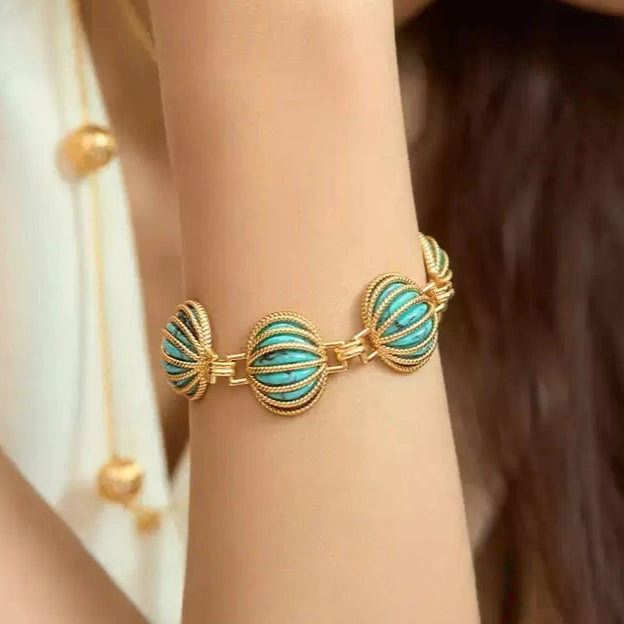 Sky Royal® Tibetan Turquoise Shell Bracelet with Gold Cage Design