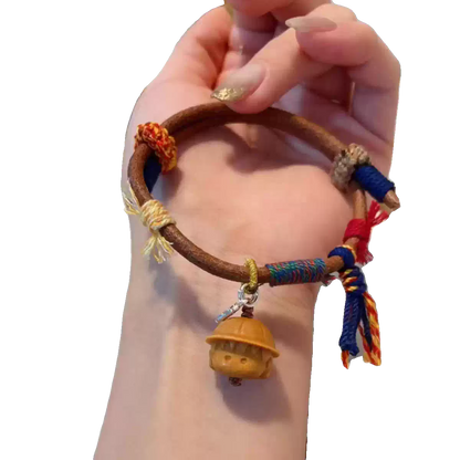 Funky Punky® Tibetan Leather Bracelet with Sandalwood Maruko Charm & Cotton Cords