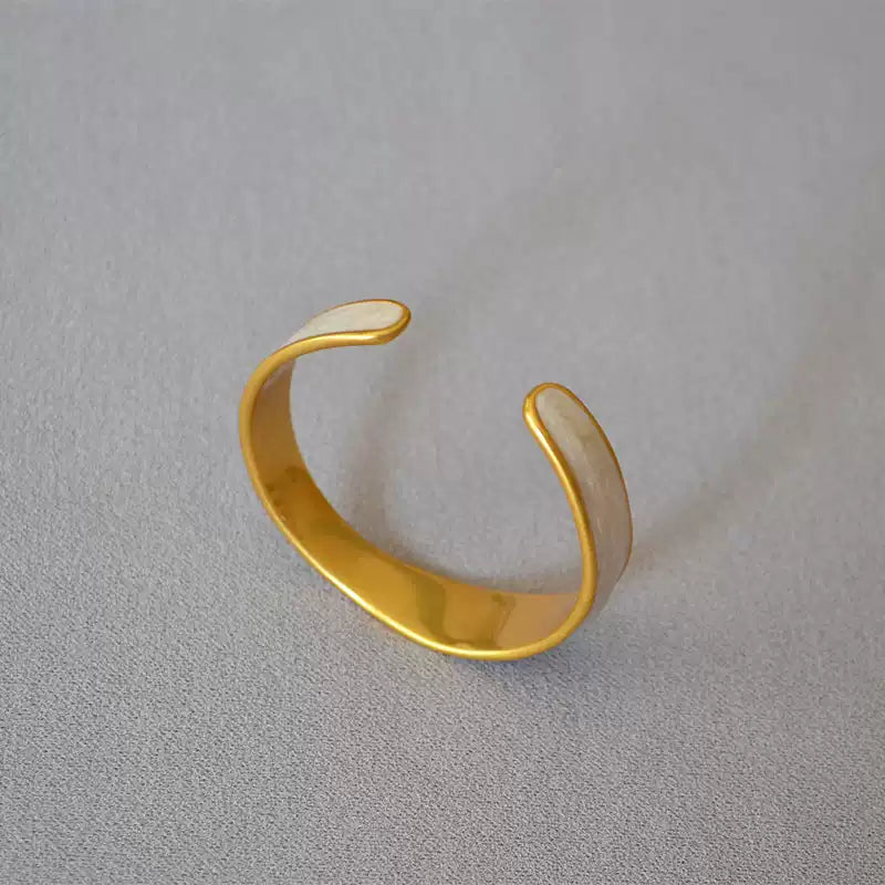 Pearl Enamel Gold-Plated Cuff Bracelet with Vintage Finish