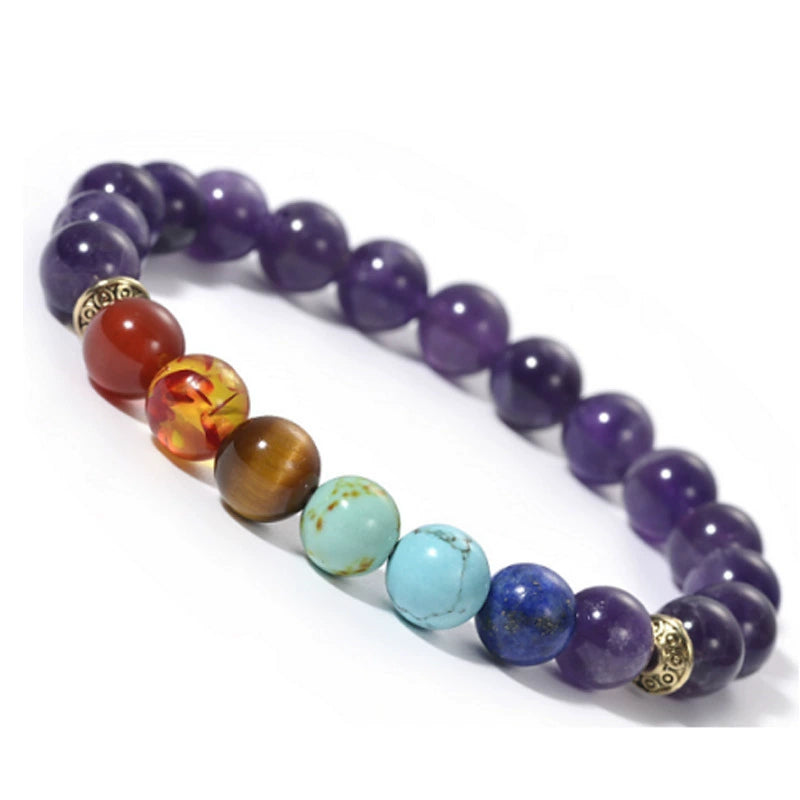 Tibetan Mala Bracelet with 7 Chakra Stones – Amethyst & More