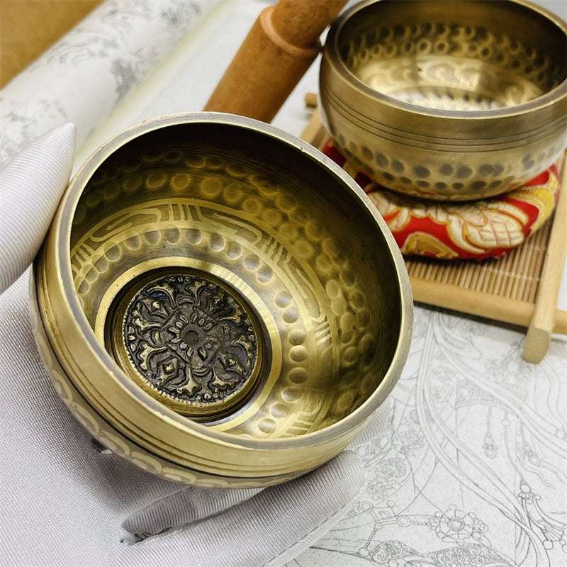Tibetan Singing Bowl - Brass with Vajra Design for Meditation & Healing