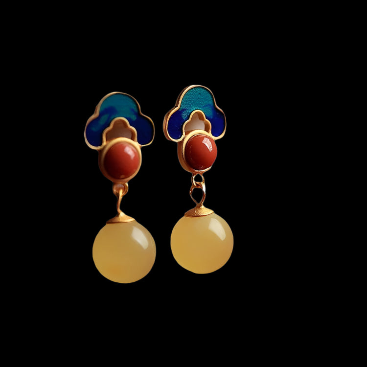 Ruyi Enamel Vintage Earrings – A Symbol of Auspicious Blessings