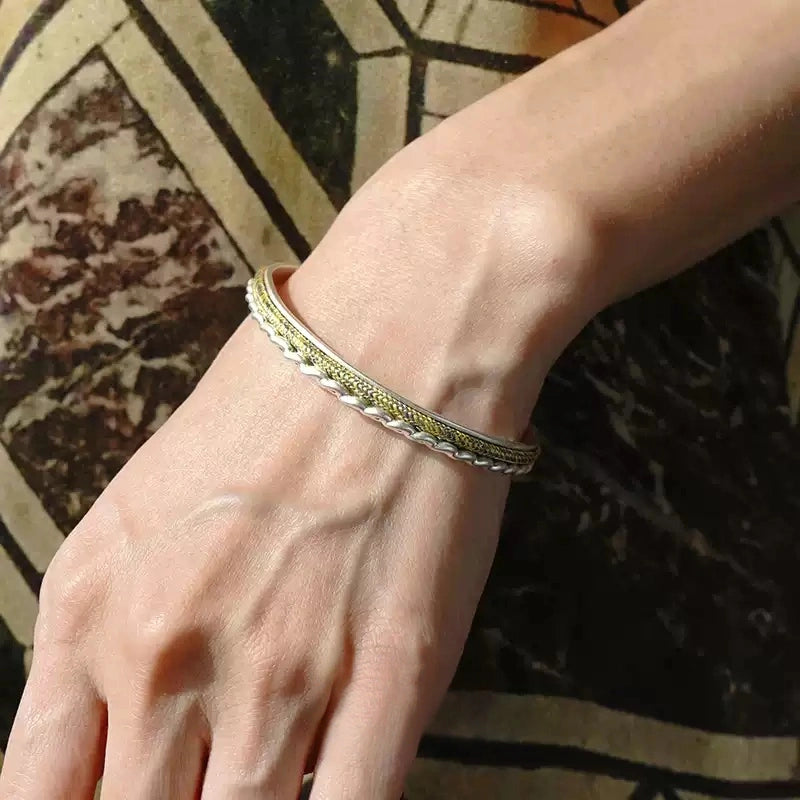 Iron Tapestry® Braided  Narrow Cuff Bracelet in Silver and Gold