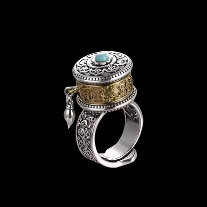 Tibetan Prayer Wheel Ring with Six-Syllable Mantra – Rotating Ring for Spiritual Focus and Protection