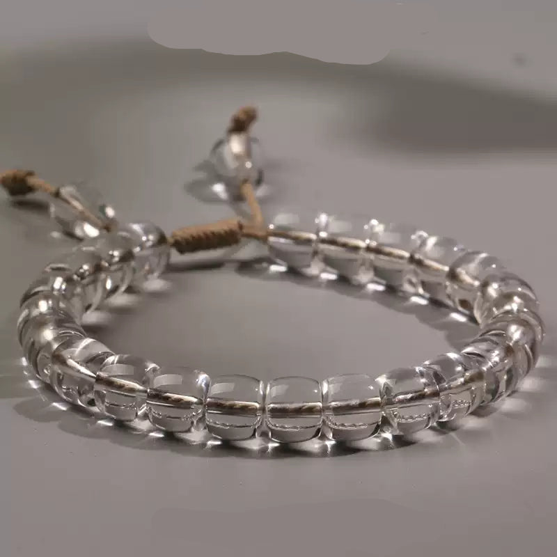 Natural White Crystal Straight-Cut Barrel Bead Bracelet