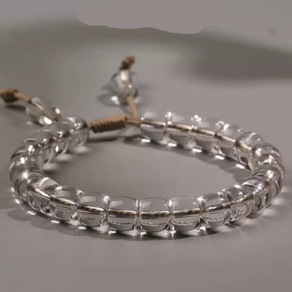Natural White Crystal Straight-Cut Barrel Bead Bracelet