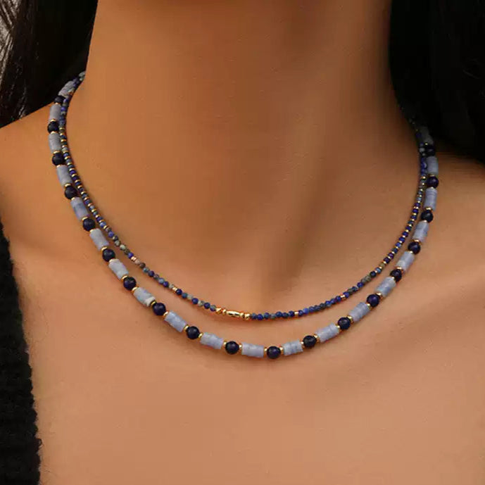 Radiant Grain® Lapis Lazuli Seed Bead Necklace with Gold Accents